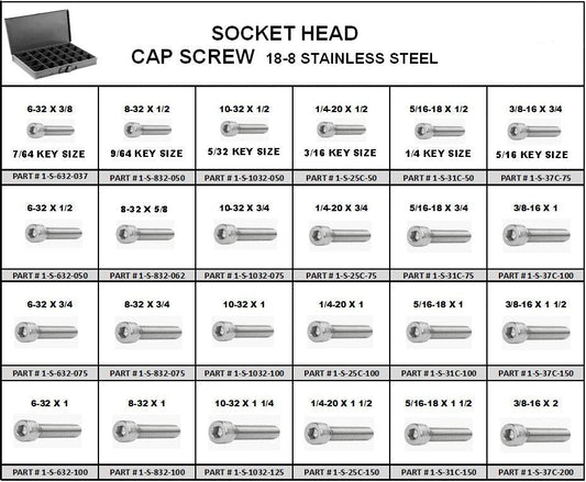 Stainless Socket Head Cap Screw Assortment in 24 Hole Locking Metal Tray Kit - 18-8 SS