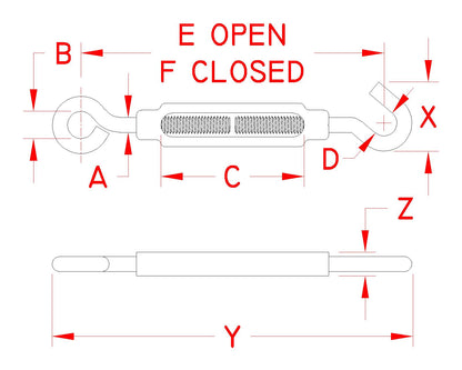 Hook and Eye Turnbuckle - Aluminum and Stainless Steel - Pick Your Size