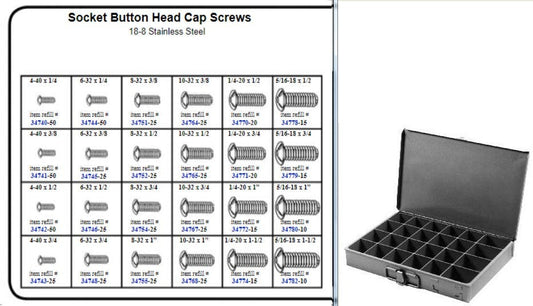 Stainless Button Head Socket Cap Screw Assortment in Small Metal Locking Tray