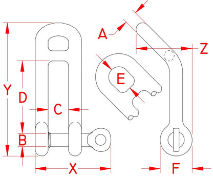 S0173- Headboard Shackle with Captive Pin - 316 Stainless Steel - Choose Your Size