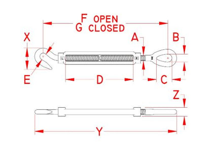 Forged Hook and Eye Turnbuckle - 316-NM Stainless Steel - Pick Your Size
