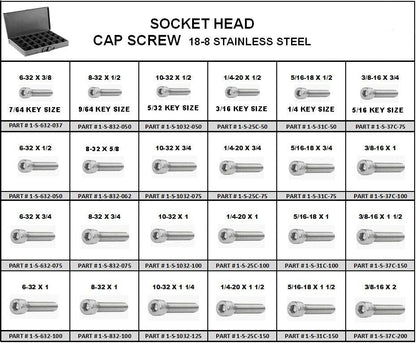 Stainless Socket Head Cap Screw Assortment in 24 Hole Locking Metal Tray Kit - 18-8 SS
