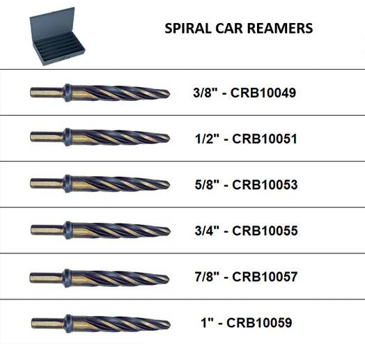 Spiral Car Reamer Assortment in Large 6 Hole Durham Metal Locking Tray