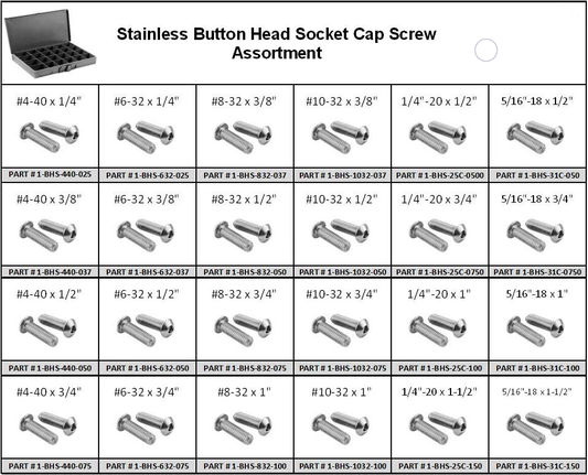 Stainless Button Head Socket Cap Screw Assortment in 24 Hole Small Metal Locking Tray - 18-8 SS