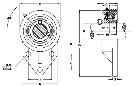 SUCTFB-205-16 Thermoplastic Three Bolt Flange Bearing - Stainless Steel Insert 1"