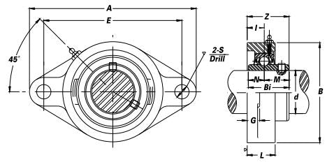 SUCTFL-207-23 Thermoplastic Two Bolt Flange Bearing - Stainless Steel Insert 1-7/16"