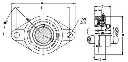 SUCTFL-206-20 Thermoplastic Two Bolt Flange Bearing - Stainless Steel Insert 1-1/4"